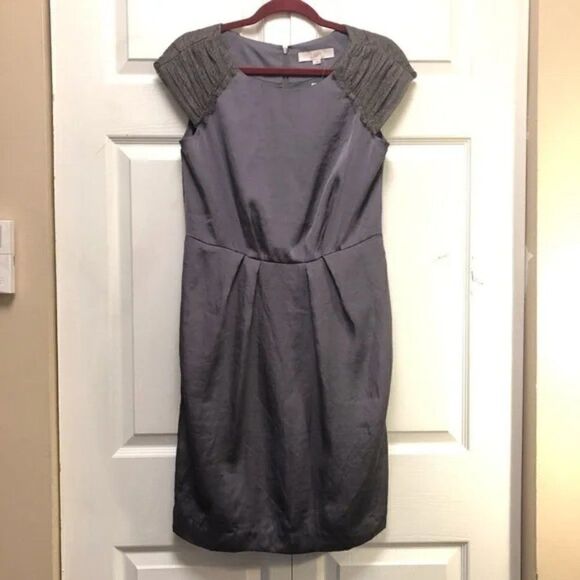 NWT - Gray LOFT Knee Length Lace Trim Dress - Picture 1 of 5